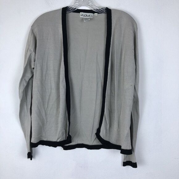 Kevo Vintage Sweater Cardigan Sz L Gray Silk Open Front 2 Ply Y2K Stained - Picture 1 of 8